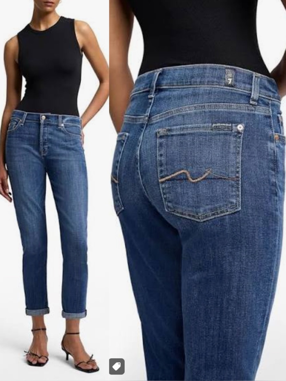 7 for All Mankind Josefina Boyfriend Jeans Medium Blue Wash Denim Hi Rise Sz 27